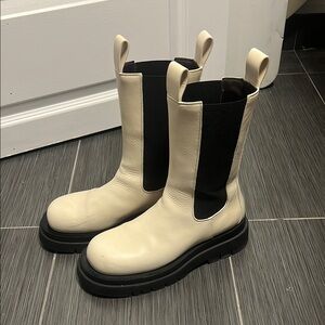 Cream and Black Leather Boots